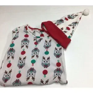 Kensie Womens Fleece Holiday Night Gown Hat Size M Owl Christmas Pajamas
